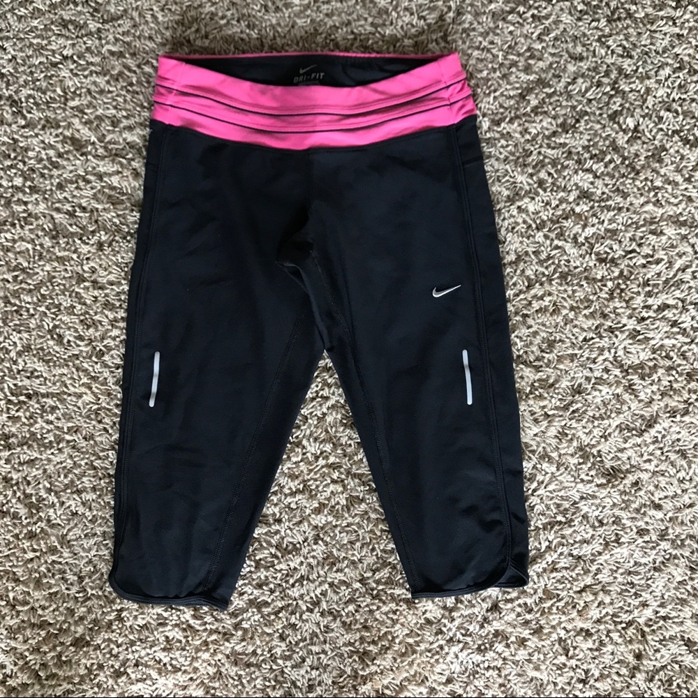 Nike running tights. Black and pink. Knee length.